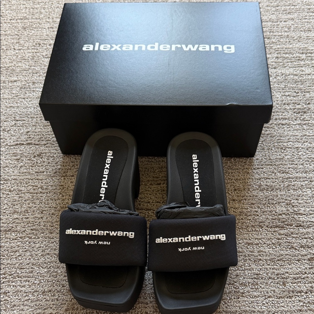 Alexander Wang Black Logo Slide Sandals